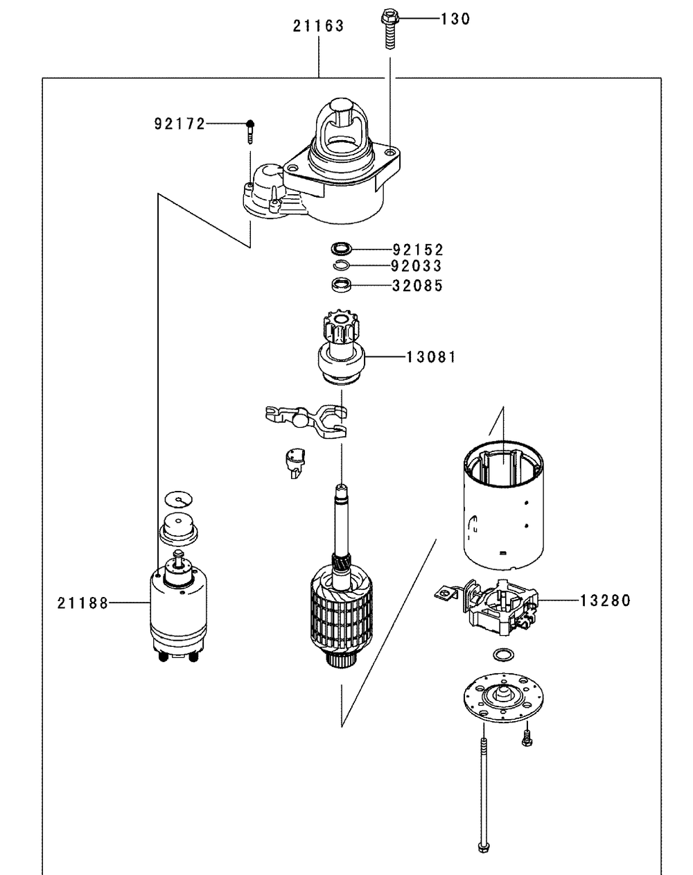 Kawasaki Fx850v-As00 Starter Diagram and Parts List for M60-KW (53AI8CT6050-31HP-OHV)(2010) Cub Cadet Lawn Tractor